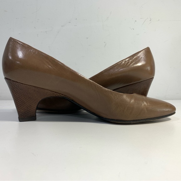 Vintage Yves Saint Laurent Leather Pumps Women’s Mid Heel Shoes Brown Size 8 N - Picture 10 of 13